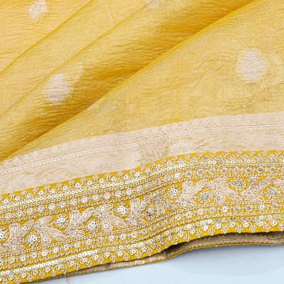 Organza Crushed Tissue Butta Yellow Saree