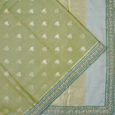 Organza Crushed Tissue Butta Green Saree