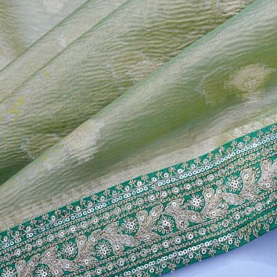 Organza Crushed Tissue Butta Green Saree