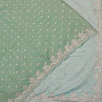 Organza Crushed Tissue Butta Sea Green Saree With Scallop Border