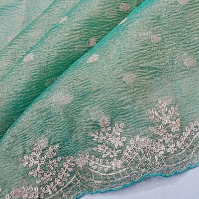 Organza Crushed Tissue Butta Sea Green Saree With Scallop Border