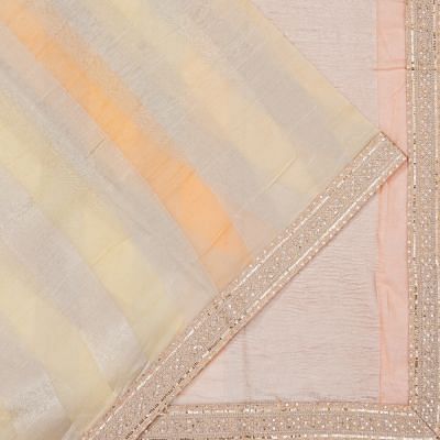 Organza Tissue Vertical Lines Multicolour Cream Saree