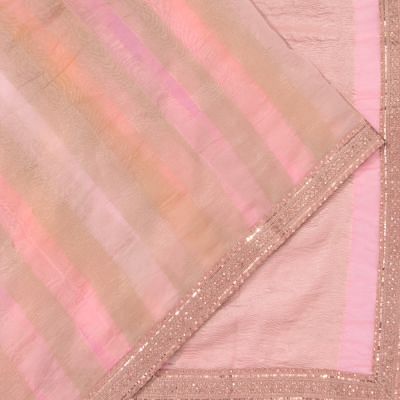 Organza Tissue Vertical Lines Multicolour Pink Saree