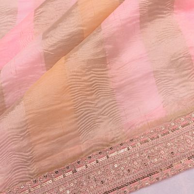 Organza Tissue Vertical Lines Multicolour Pink Saree