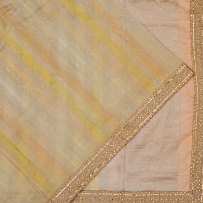 Organza Tissue Vertical Lines Multicolour Cream Saree