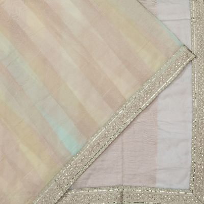 Organza Tissue Vertical Lines Multicolour Pastel Green Saree