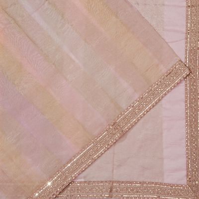 Organza Tissue Vertical Lines Multicolour Baby Pink Saree