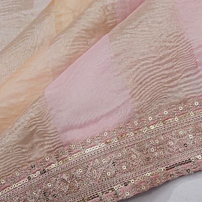 Organza Tissue Vertical Lines Multicolour Baby Pink Saree