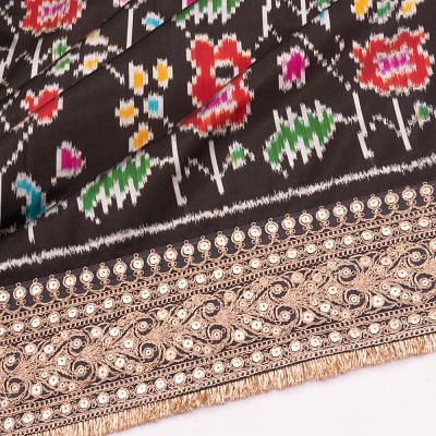 Pochampally Silk Ikat Black Saree With Embroidery Border