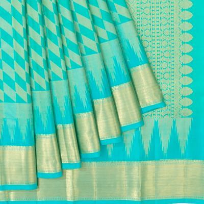 Kanchipuram Silk Geometrical Brocade Sea Green Saree