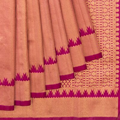 Kanchipuram Silk Tissue Plain Pink Saree