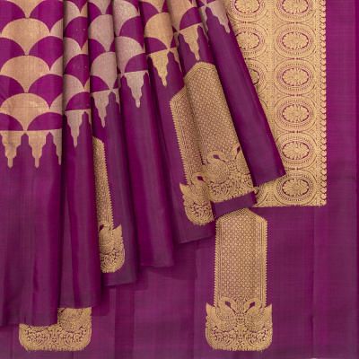 Kanchipuram Silk Geometrical Brocade Purple Saree