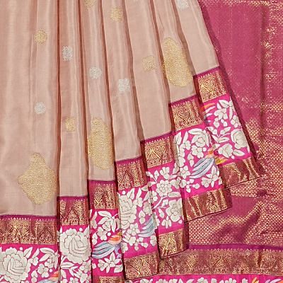 Parsi Gara X Kanchipuram Silk Butta Cream Saree