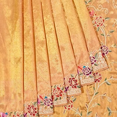 Parsi Gara X Kanchipuram Silk Tissue Brocade Gold Saree