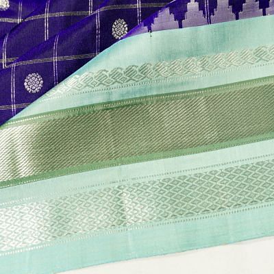 Gadwal Silk Checks And Butta Dark Blue Saree