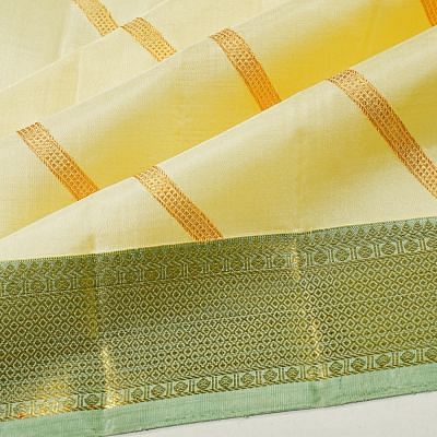 Classic Kanchipuram Silk Diagonal Lines Cream Saree