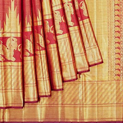 Kanchipuram Silk Lion Butta Red Saree