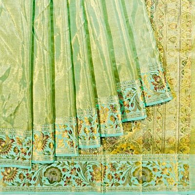 Kanchipuram Silk Tissue Plain Sea Green Saree