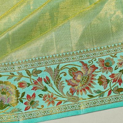 Kanchipuram Silk Tissue Plain Sea Green Saree