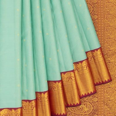 Classic Kanchipuram Silk Checks And Butta Pastel Green Saree