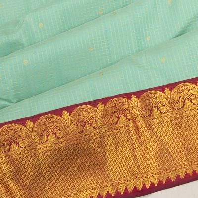 Classic Kanchipuram Silk Checks And Butta Pastel Green Saree