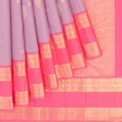 Classic Kanchipuram Silk Vertical Lines And Butta Lavender Saree