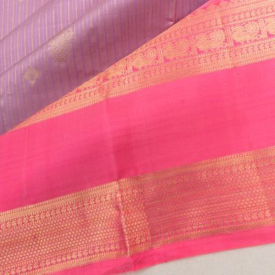 Classic Kanchipuram Silk Vertical Lines And Butta Lavender Saree