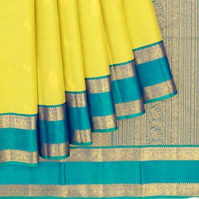 Classic Kanchipuram Silk Oosi Line And Butta Green Saree