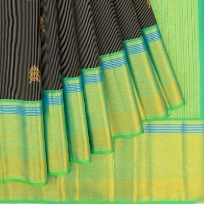 Kanchipuram Silk Vertical Lines Black Saree