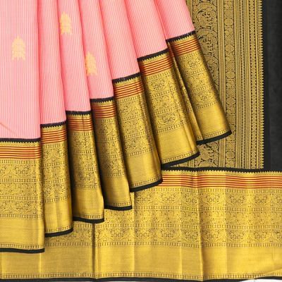 Kanchipuram Silk Vertical Lines And Butta Baby Pink Saree