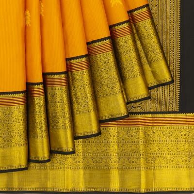 Kanchipuram Silk Vertical Lines And Butta Mustard Yellow Saree