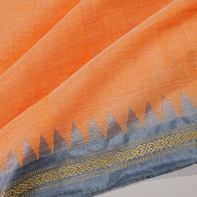 Ponduru Handspun Cotton Plain Orange Saree