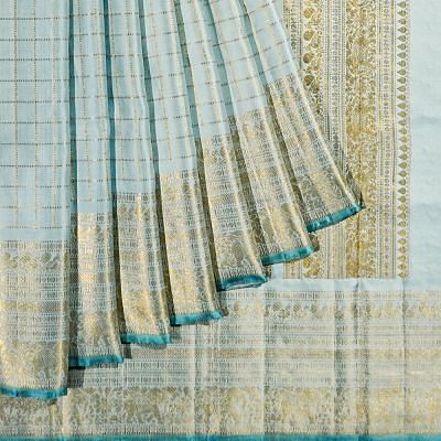 Kanchipuram Silk Twill Checks Powder Blue Saree