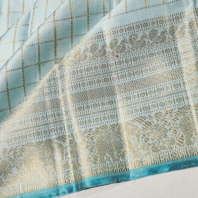 Kanchipuram Silk Twill Checks Powder Blue Saree