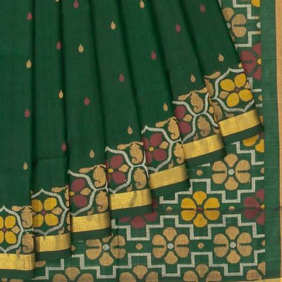 Uppada Silk Jamdani Butta Bottle Green Saree