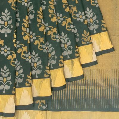 Uppada Silk Jamdani Butta Bottle Green Saree