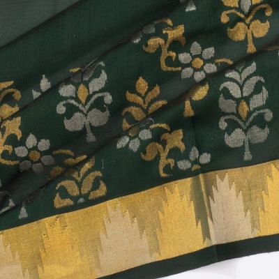 Uppada Silk Jamdani Butta Bottle Green Saree