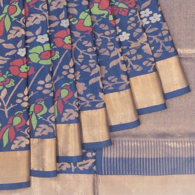 Uppada Silk Jamdani Jaal Dark Blue Saree