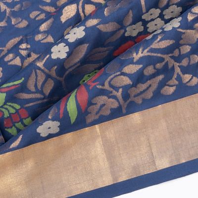 Uppada Silk Jamdani Jaal Dark Blue Saree