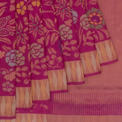 Uppada Silk Jamdani Jaal Pink Saree