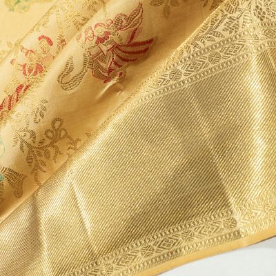 Kanchipuram Silk Meenakari Jaal Cream Saree With Radha Krishna Motifs