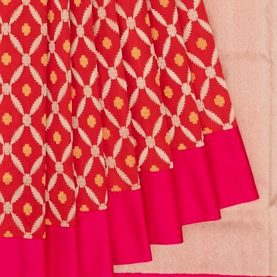 Pure Chanderi Silk Jaal And Butta Burnt Red Saree