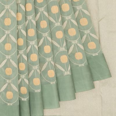 Pure Chanderi Silk Jaal Pista Green Saree