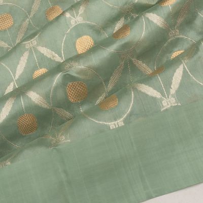 Pure Chanderi Silk Jaal Pista Green Saree