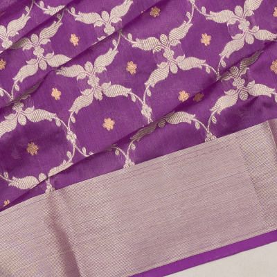 Pure Chanderi Silk Jaal And Butta Violet Saree