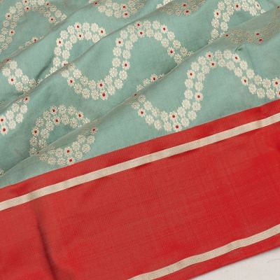 Pure Chanderi Silk Jaal Powder Blue Saree