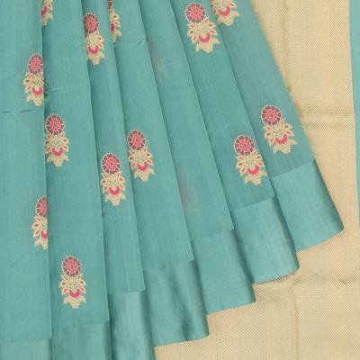 Pure Chanderi Silk Butta Aqua Blue Saree