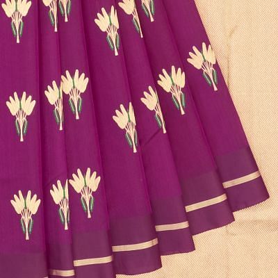 Pure Chanderi Silk Butta Purple Saree