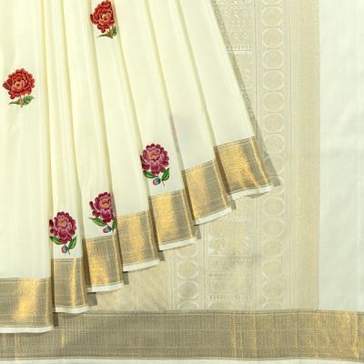 Petit Point X Kanchipuram Silk Butta White Saree