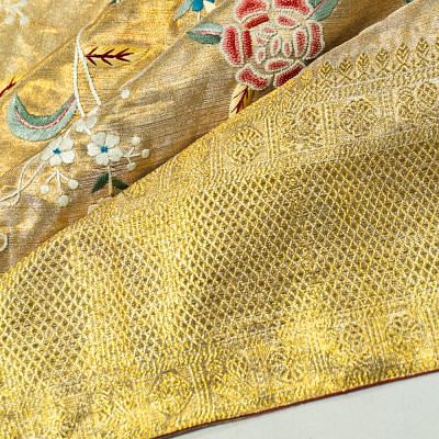 Parsi Gara X Kanchipuram Silk Tissue Jaal Gold Saree